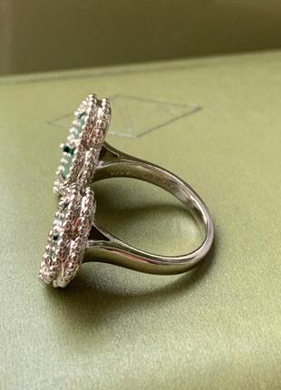 Брендовое двойное кольцо, стиль ван клиф с покрытием белого золота au750, зелёный клевер3 фото