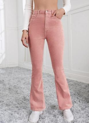 Розовые вельветовые джинсы клёш2 фото