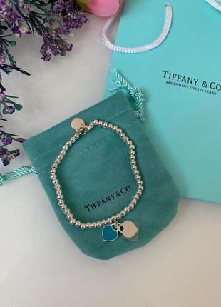 Tiffany тиффани  браслет посеребрение с сердечком голубым. люкс упаковка тиффани. подарок девушке4 фото