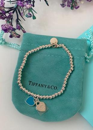 Tiffany тиффани  браслет посеребрение с сердечком голубым. люкс упаковка тиффани. подарок девушке