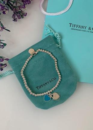 Tiffany тиффани  браслет посеребрение с сердечком голубым. люкс упаковка тиффани. подарок девушке3 фото