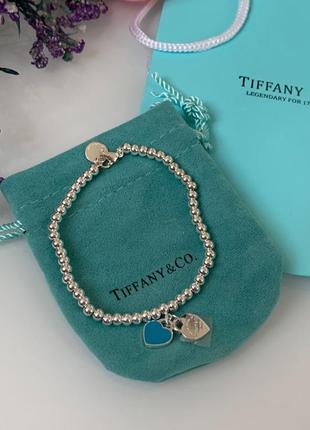 Tiffany тиффани  браслет посеребрение с сердечком голубым. люкс упаковка тиффани. подарок девушке2 фото