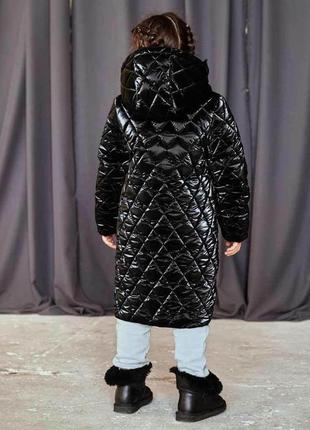 Детское, подростковое зимнее стеганое пальто в черном цвете для девочки 164 см.6 фото