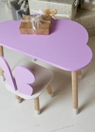 Детский столик тучка и стульчик бабочка фиолетовый с белым сиденьем. столик для игр, уроков, еды6 фото