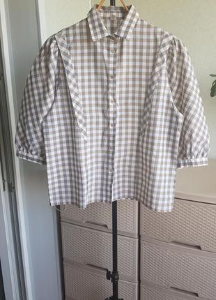 Сорочка с пишними рукавами буфами блуза в клітинку котон10 фото