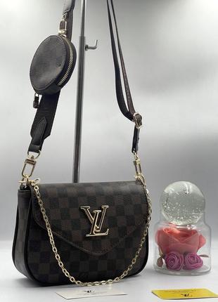 Женская сумка 2 в 1 черная, сумка с кошельком, сумка 3 в 1, сумка женская черная с золотом коричневая в стиле louise vuitton луи виттон