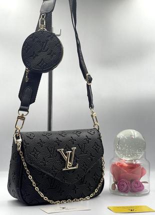 Женская сумка 2 в 1 черная, сумка с кошельком, сумка 3 в 1, сумка женская черная с золотом коричневая в стиле louise vuitton луи эхо виттон6 фото
