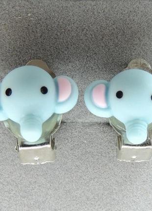 Сережки кліпси дитячі для вух без пробивання блакитні слоники