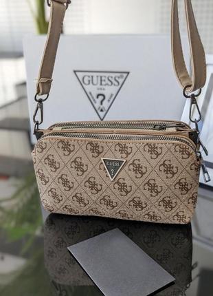 Клатч  guess міні на три відділи бежевий