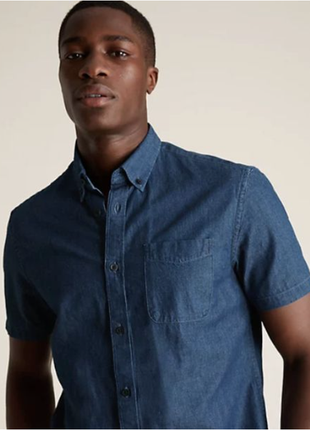 Стильная джинсовая рубашка шведка, от marks & spencer. m ворот 412 фото