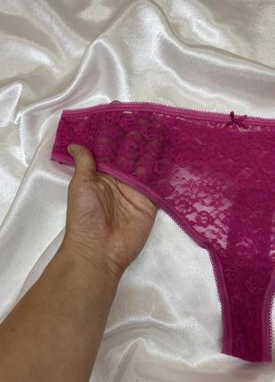 Идеальные розовые кружевные сексуальные секси трусы трусики стриги на высокой посадке большого размера яркие3 фото