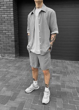 Комплект рубашка шорты серый