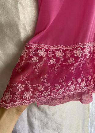 Идеальный розовый яркий кружевной сексуальный пеньюар ночнушка на тонких бретелях в сеточку сетку большого размера7 фото