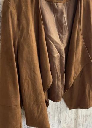Стильный коричневый горчичный жакет замшевая куртка bershka эко-замша. м-л нюанс.2 фото