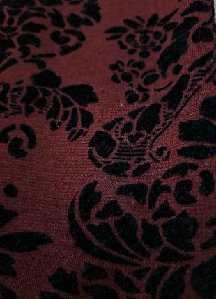 Английская юбка карандаш бордовая, чёрный орнамент цветы, прямая миди стрейч-трикотаж женская4 фото