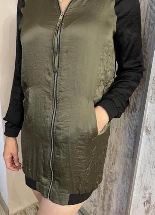 Стильний тонкий подовжений напівпрозорий літній хакі бомбер оверсайз хs -s - м.