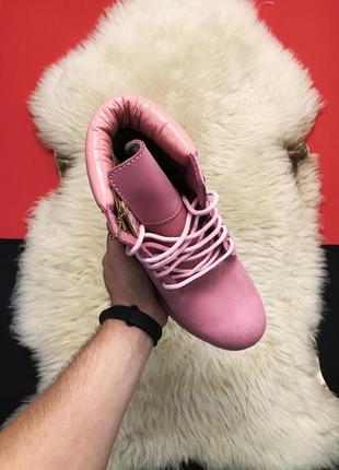 Стильные женские зимние ботинки🌺timberland pink🌺тимберленд розовые с натуральным мехом.3 фото