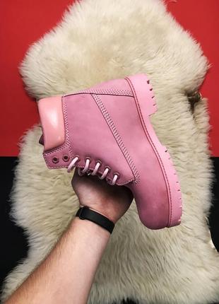 Стильные женские зимние ботинки🌺timberland pink🌺тимберленд розовые с натуральным мехом.6 фото