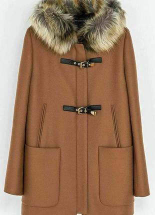 Неймовірне карамельне пальто 75% шерсть шерстяне капюшон накладні кишені zara6 фото