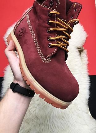 Стильные зимние женские ботинки💠timberland💠тимберленд бардовые с нат мехом.