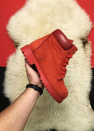 💖timberland red💖жіночі яскраві зимові черевики тімберленд з нат хутром, червоні зима.