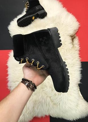🕸️timberland black velvet x off white (демисезон)🕸️женские черные ботинки тимберленд деми.7 фото
