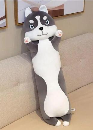 М'яка плюшева іграшка із серії кіт батон подушка обійми хаскі, сіра 80 см