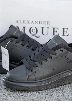 Кроссовки мужские зимние кожаные alexander mcqueen кеды из натуральной кожи утепленные мехом черные