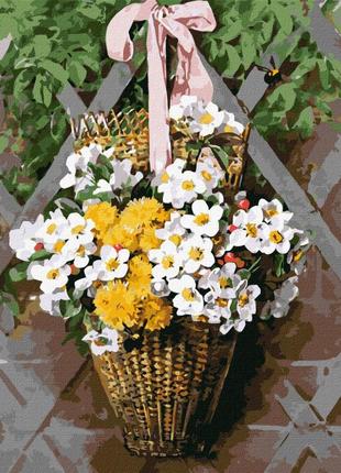 Картина за номерами "плетений кошик з квітами" ©paul de longpre ідейка kho2097 40х50 см