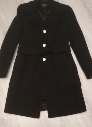 Шикарное итальянское шерстяное базовое чёрное черное зимнее пальто