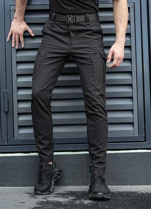 Штаны карго мужские весенние с карманами чёрные pobedov static