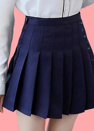 Теннисная плиссированная юбка с шортиками синяя японская корейская школьная