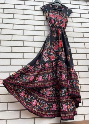 Длинное платье платья в этно-бохо стиле, цветочный принт8 фото