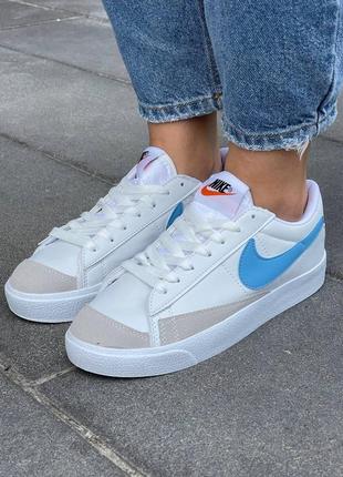 Nike blazer low white blue logo3 фото