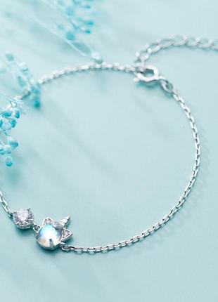 Браслет серебряный единорог с лунным камнем (имитация с гранями, переливается), серебро 925 пробы, длина 16+3 см