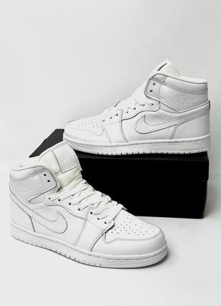 Кроссовки nike air jordan 1 white, высокие2 фото