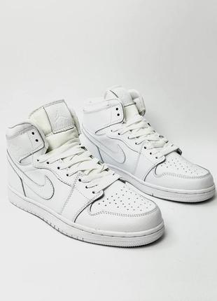 Кроссовки nike air jordan 1 white, высокие1 фото