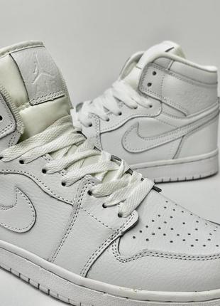 Кроссовки nike air jordan 1 white, высокие10 фото