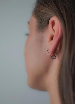 Сережки-булавки срібні, маленькі шпильки на вушко, срібло 925 проби, 2 шт,  покриття родій або чорні, розмір 22*7 мм