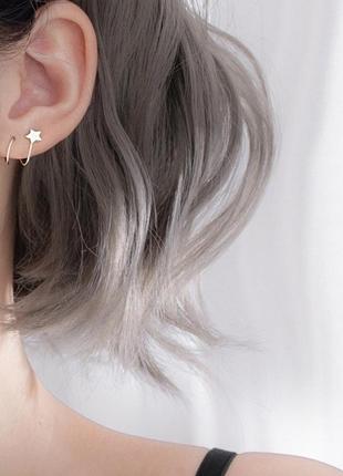 Двойные серебряные серьги со звездой, серьги завитки, серебро 925 пробы, 15*10 мм