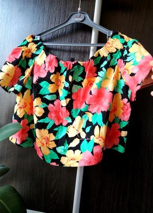 Шикарный, яркий топ блуза блузка цветы. хлопок. new look