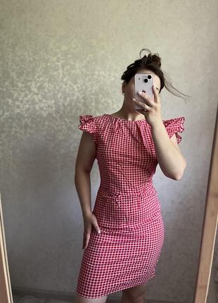 Красное платье сарафан в клетку zara