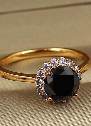 Кільце xuping jewelry два майданчики з чорним каменем р 17 золотисте