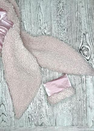 Двухсторонний женский капюшон барашек, косынка теплая розовая