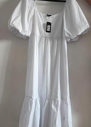 Белоснежное коттоновое платье с пышными рукавами3 фото