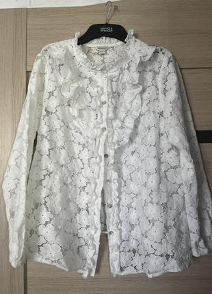 Блуза белая красивая нарядная кружевная кружевная от дорогого бренда monsoon3 фото
