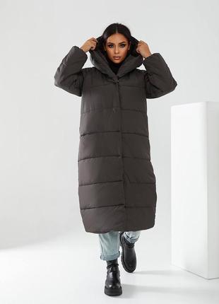 42-56р довге тепле пальто непромокаюче жіноче зимове довгий пуховик з капішоном сірий зелений чорний1 фото