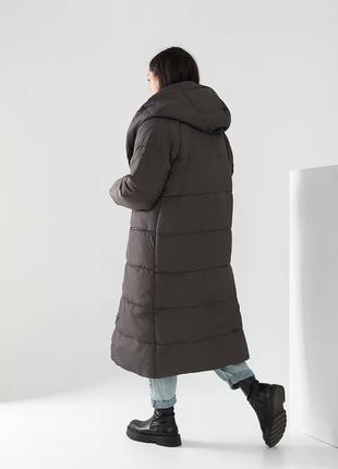 42-56р довге тепле пальто непромокаюче жіноче зимове довгий пуховик з капішоном сірий зелений чорний6 фото