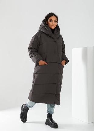 42-56р довге тепле пальто непромокаюче жіноче зимове довгий пуховик з капішоном сірий зелений чорний9 фото