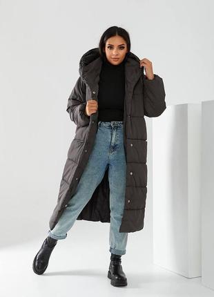 42-56р довге тепле пальто непромокаюче жіноче зимове довгий пуховик з капішоном сірий зелений чорний7 фото